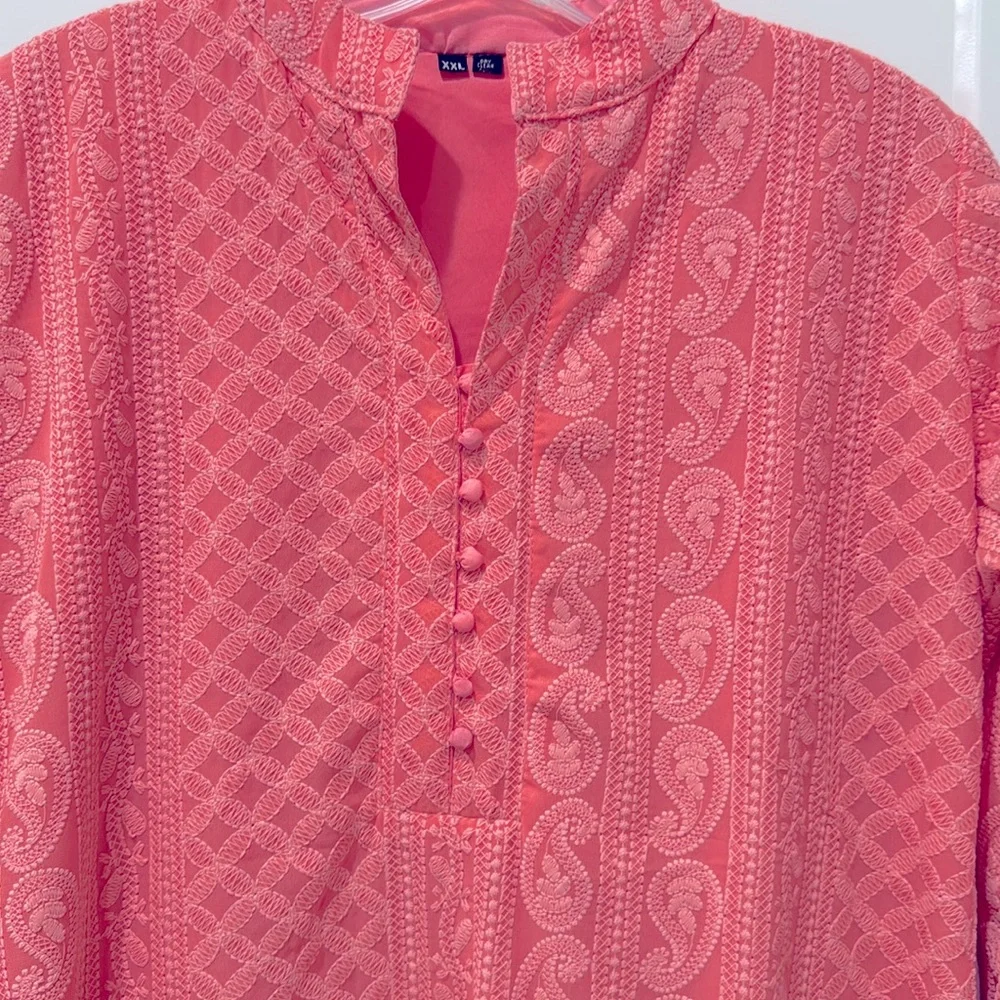 NEW Peach chikankari Long kurta Top fully Embroidered new - Picture 8 of 8